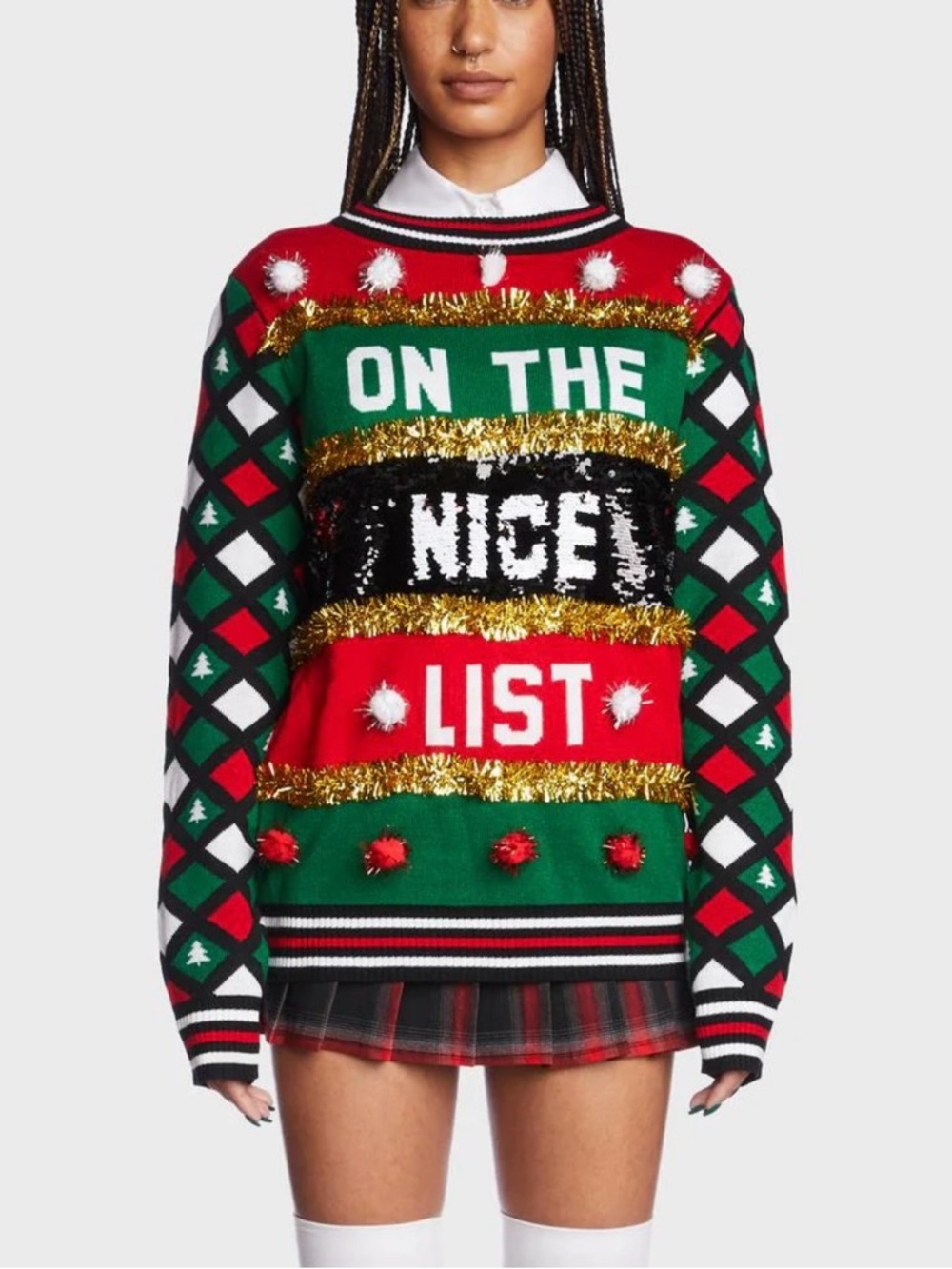 NWT Tipsy Elves Naughty or Nice Reversible Sequin Ugly Christmas Sweater